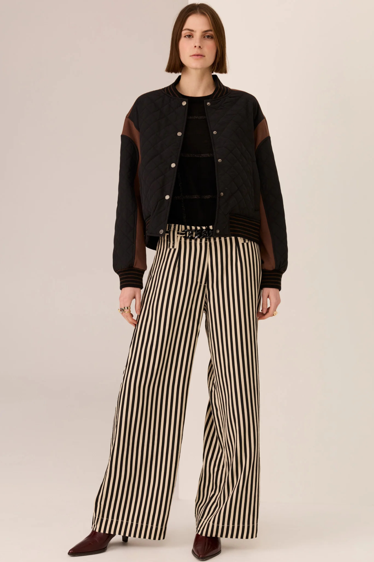 DARA BELTED PANT IVORY/BLACK