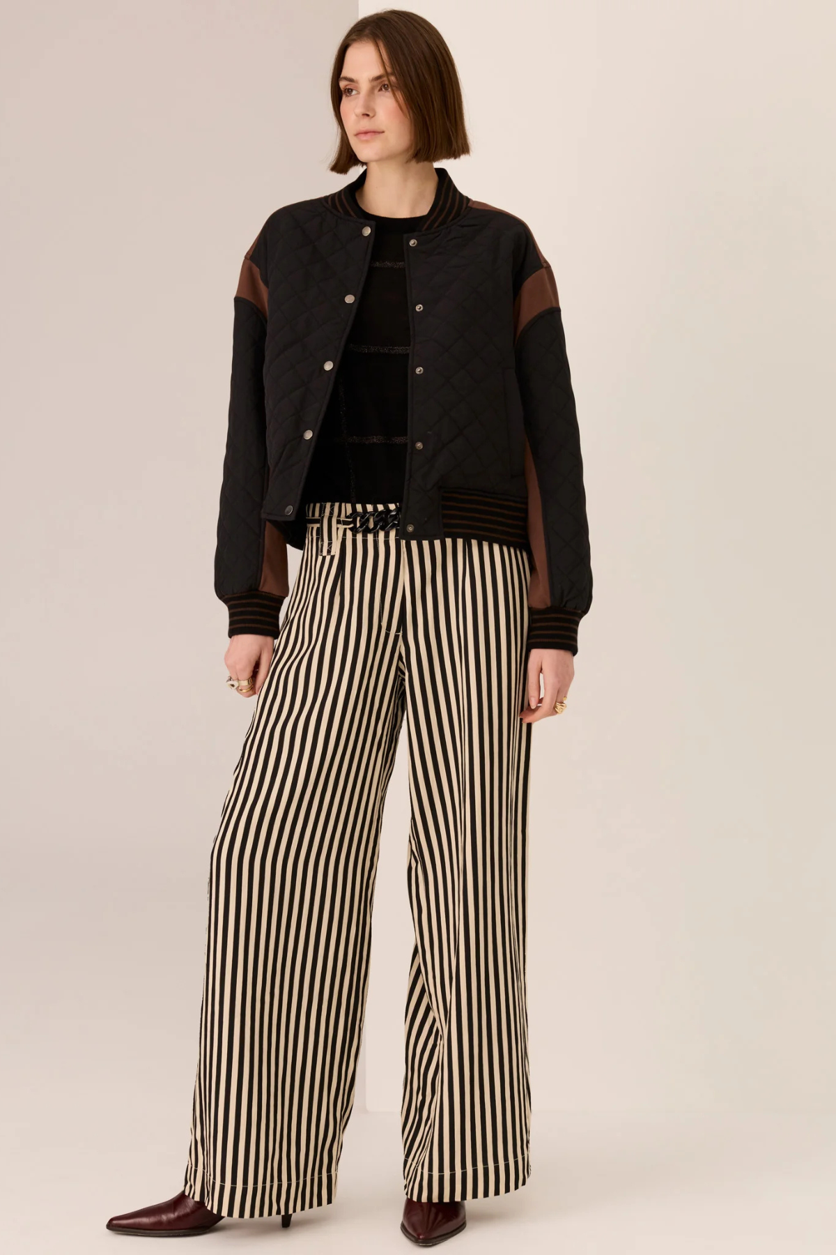 DARA BELTED PANT IVORY/BLACK