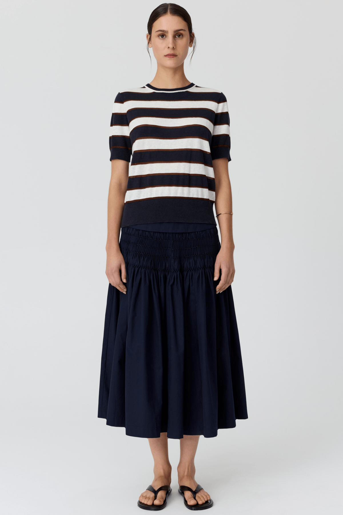 DARCEY STRIPE KNIT TEE INK/WHITE/CHOC