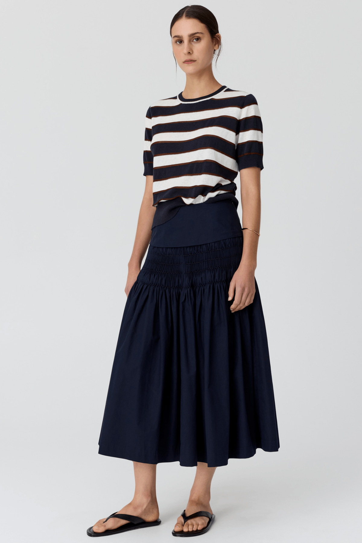 DARCEY STRIPE KNIT TEE INK/WHITE/CHOC