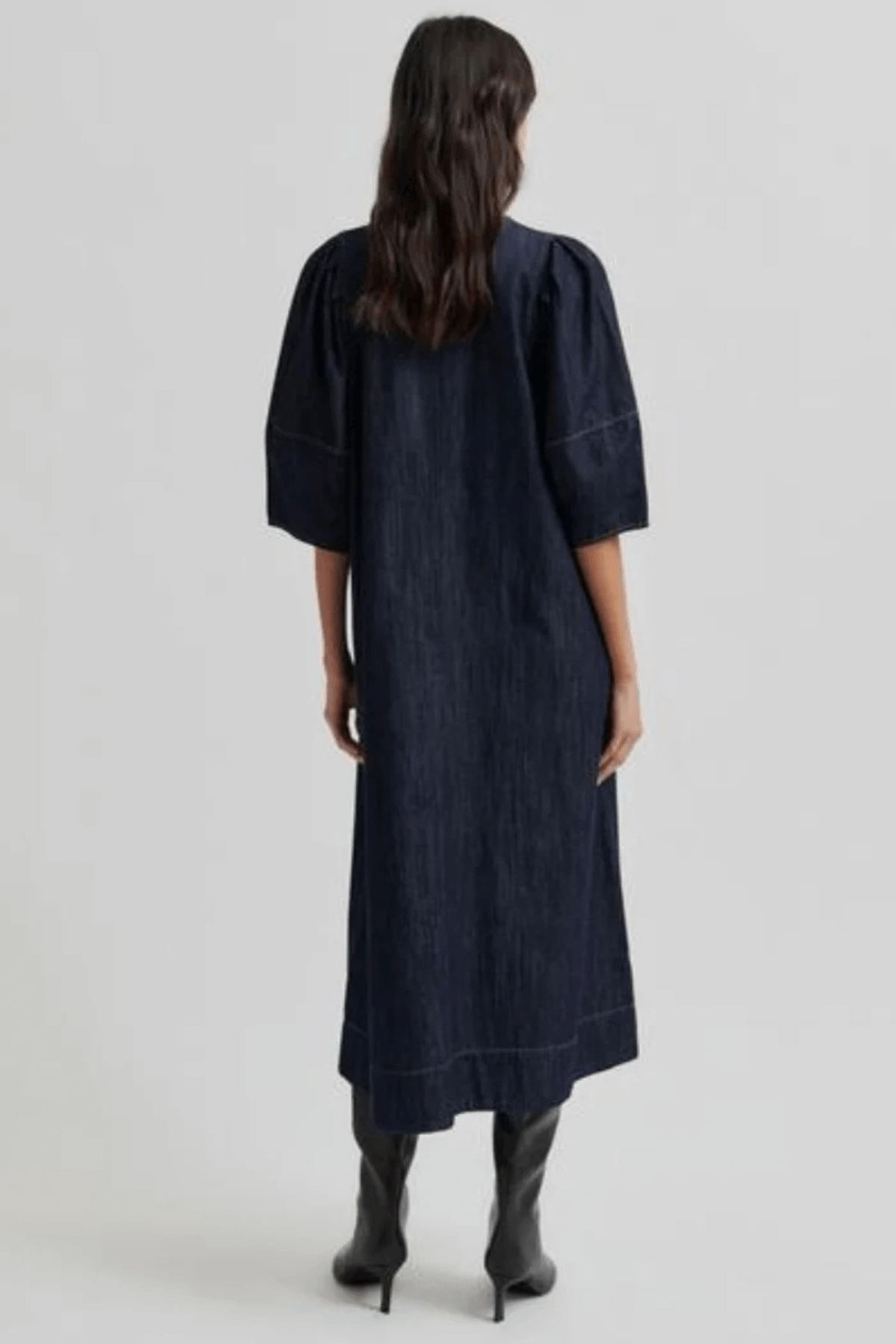 DERA V NECK DENIM DRESS DARK BLUE