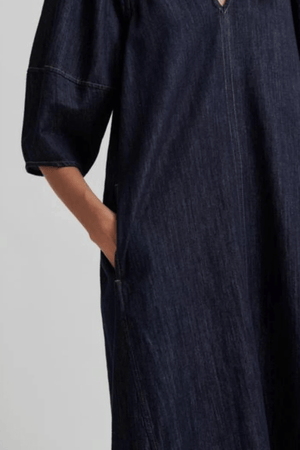 DERA V NECK DENIM DRESS DARK BLUE