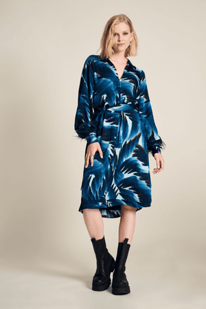 DRESS JADA FEATHERS BLUE