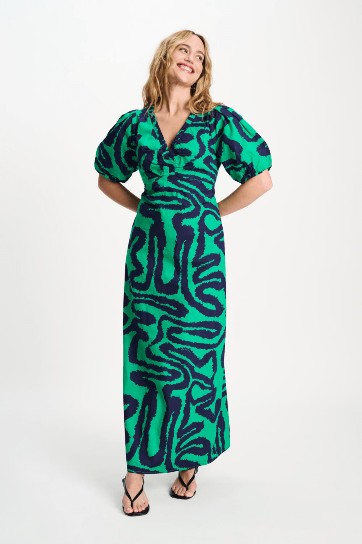 DRESS POPLIN WAVES GREEN