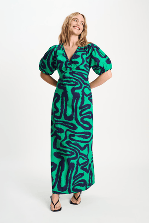 DRESS POPLIN WAVES GREEN