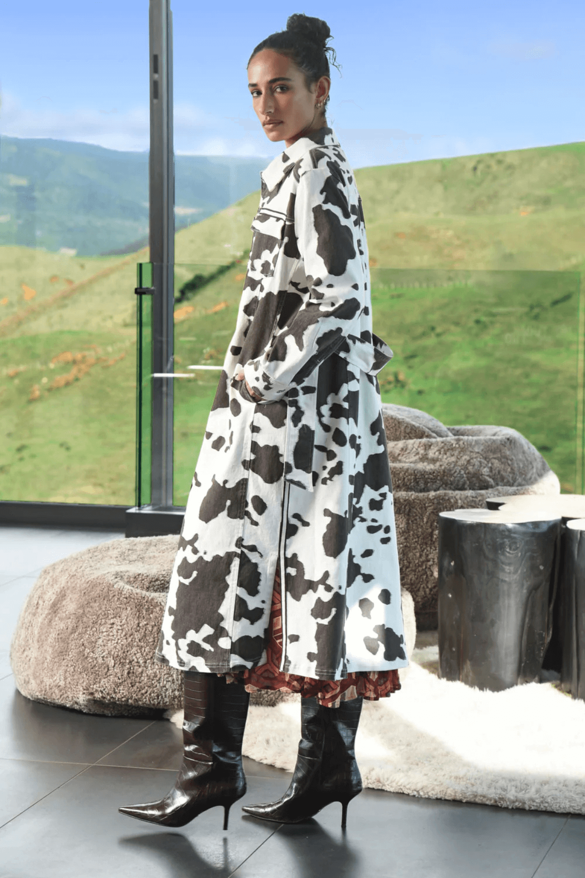 DRESSING AROUND DRESS BROWN COW