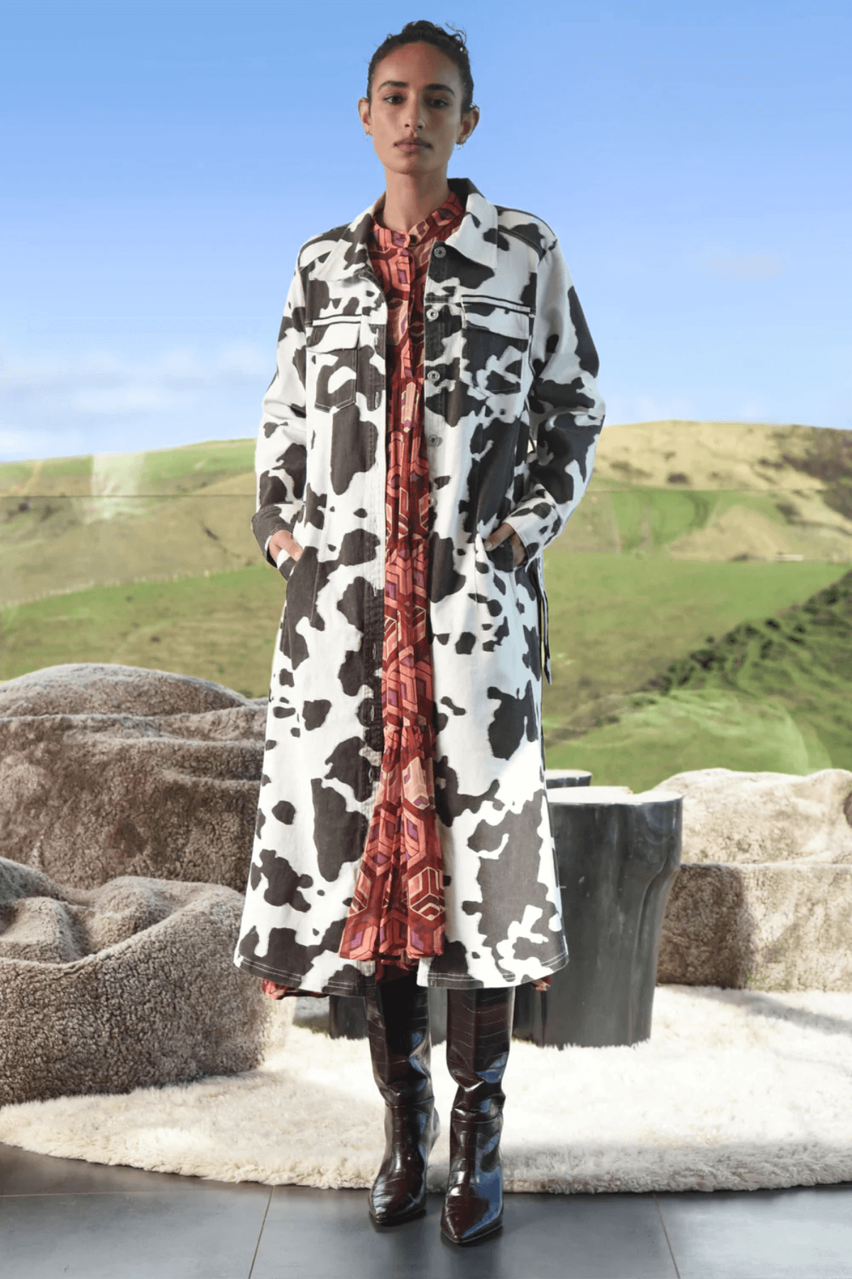 DRESSING AROUND DRESS BROWN COW