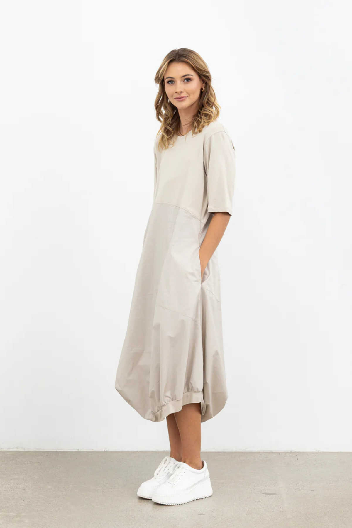DYNAMIC DRAPE DRESS IVORY