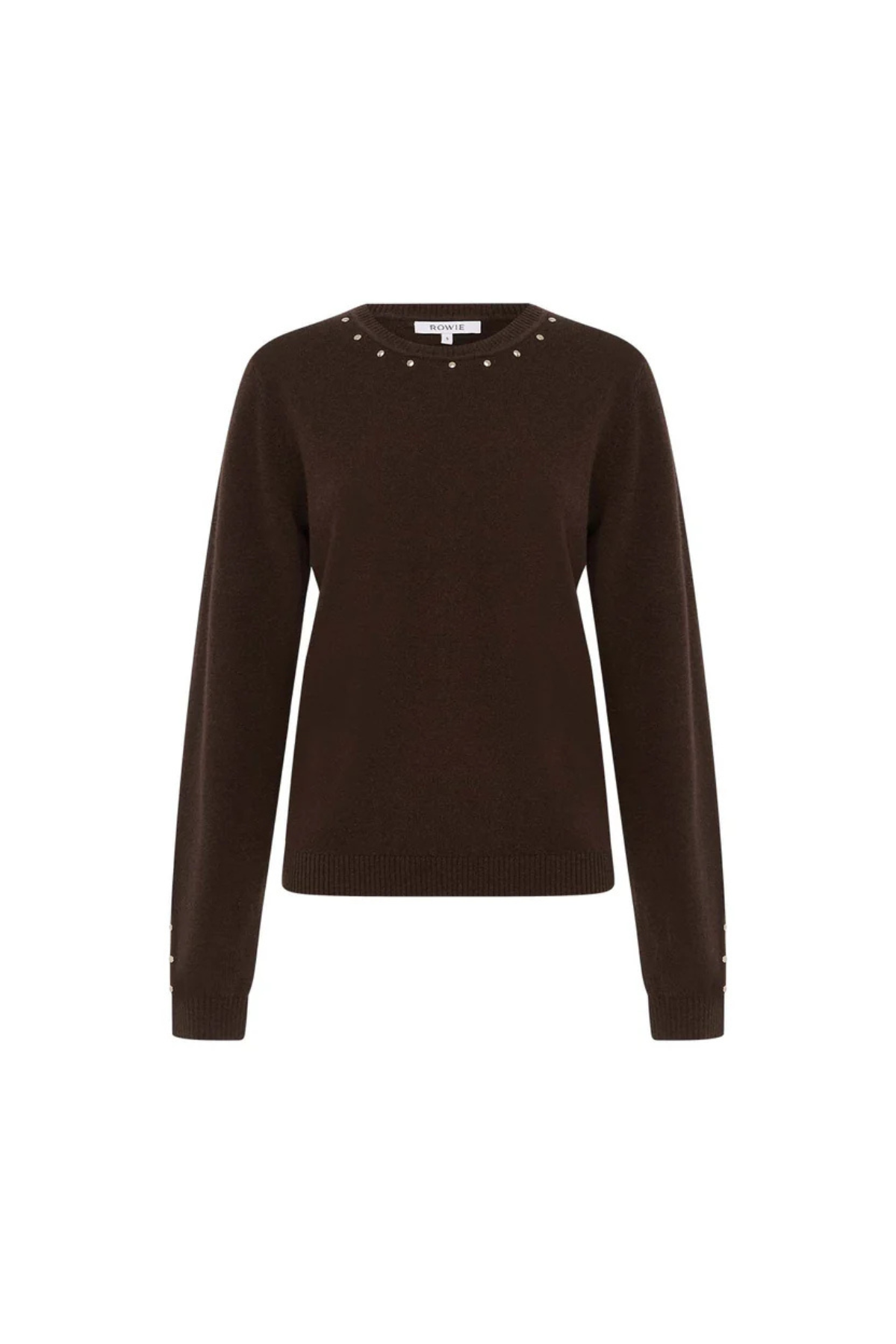 EMALINE STUD MERINO KNIT TOP DARK COCAO