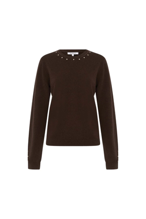 EMALINE STUD MERINO KNIT TOP DARK COCAO