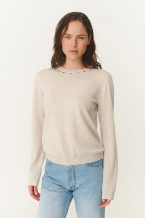 EMALINE STUD MERINO KNIT TOP OAT MARLE