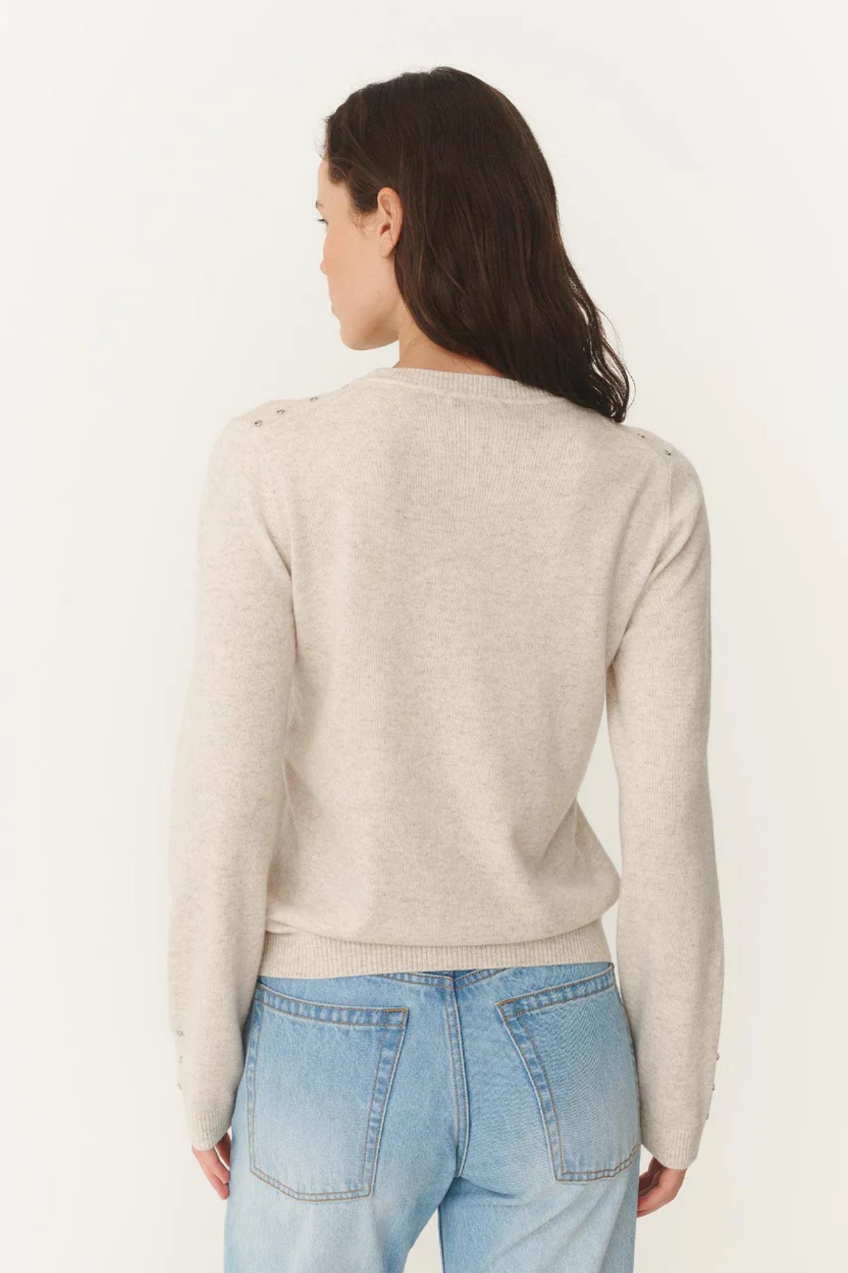 EMALINE STUD MERINO KNIT TOP OAT MARLE