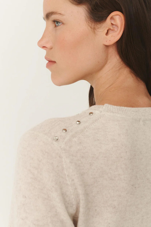 EMALINE STUD MERINO KNIT TOP OAT MARLE