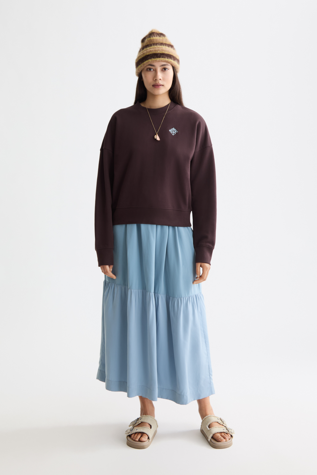 EMBROIDERED LOGO RELAXED FIT SWEATER CHOCOLATE PLUM