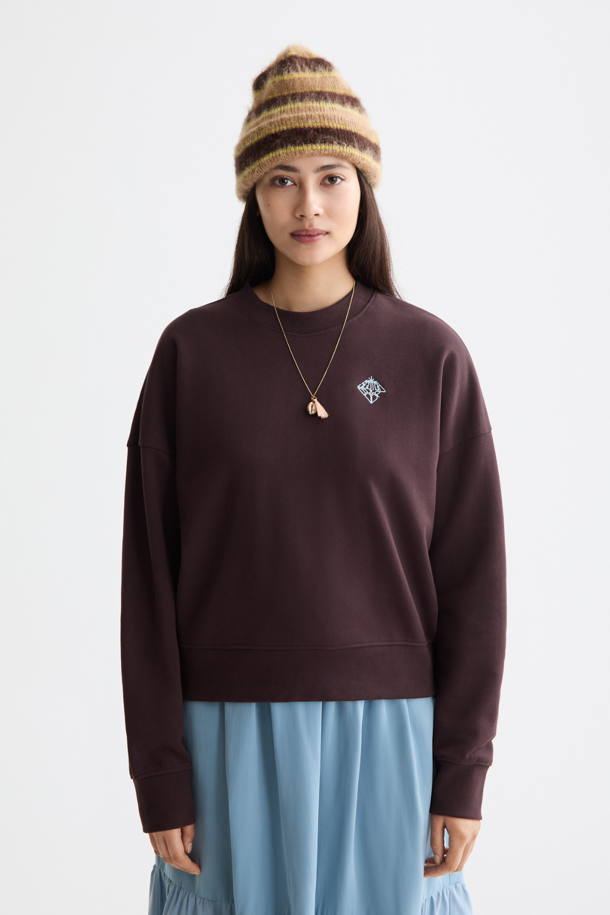 EMBROIDERED LOGO RELAXED FIT SWEATER CHOCOLATE PLUM