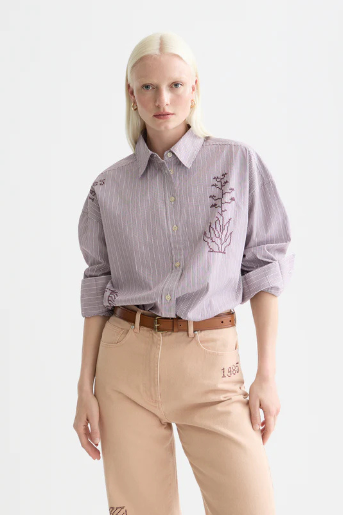 EMBROIDERY GIRLFRIEND SHIRT FIG STRIPE