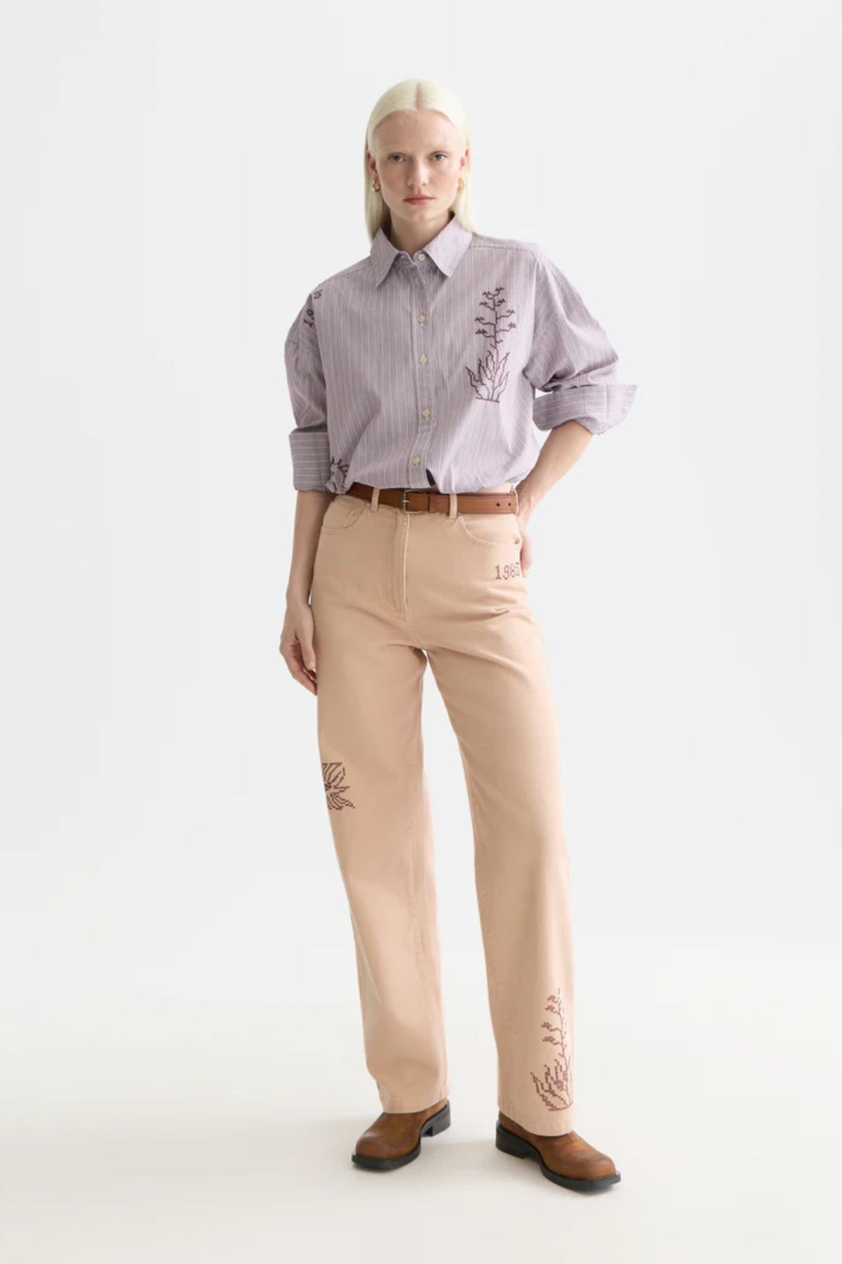 EMBROIDERY GIRLFRIEND SHIRT FIG STRIPE