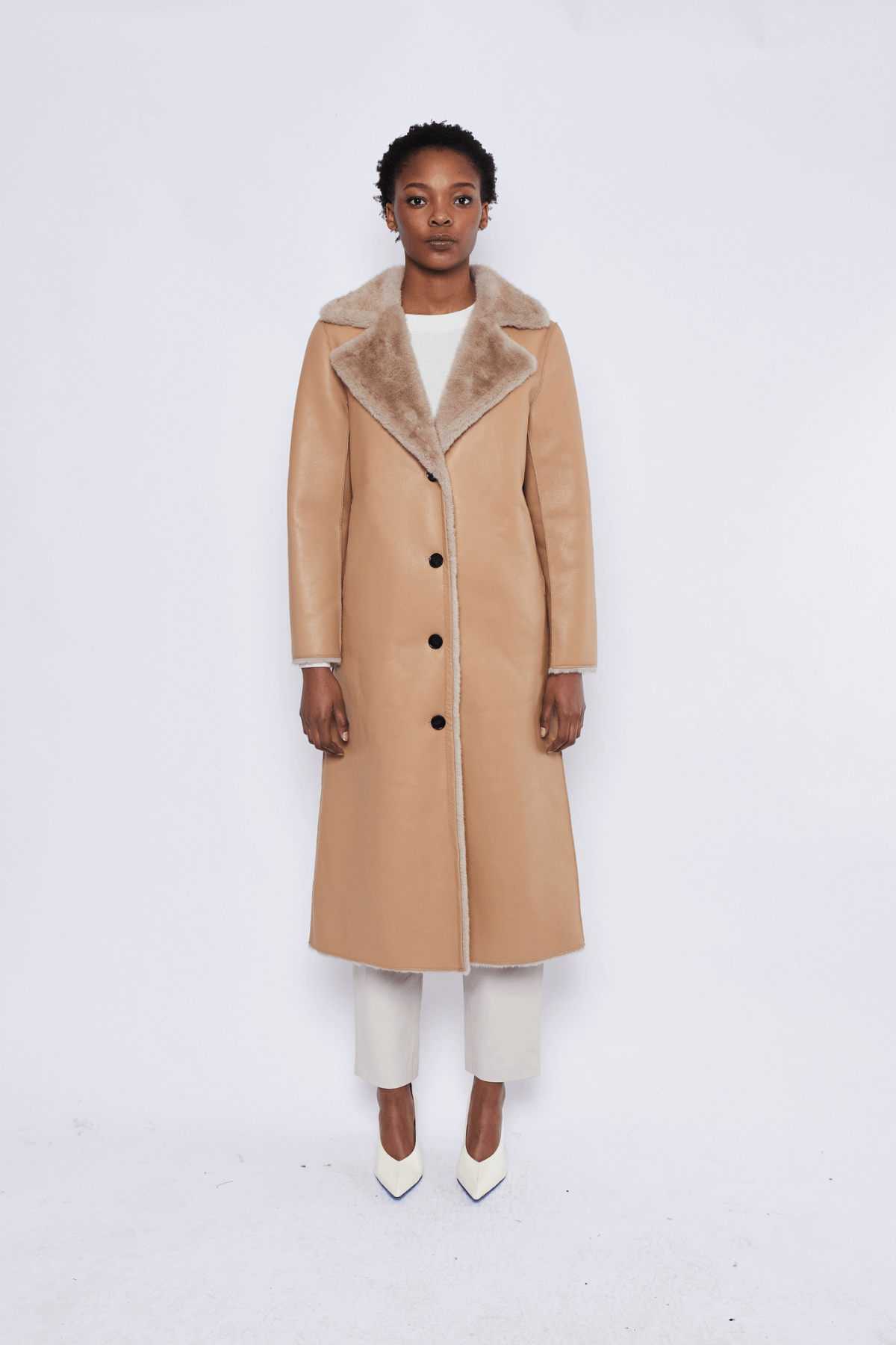 FAUX FUR SHEARLING TRENCH BEIGE