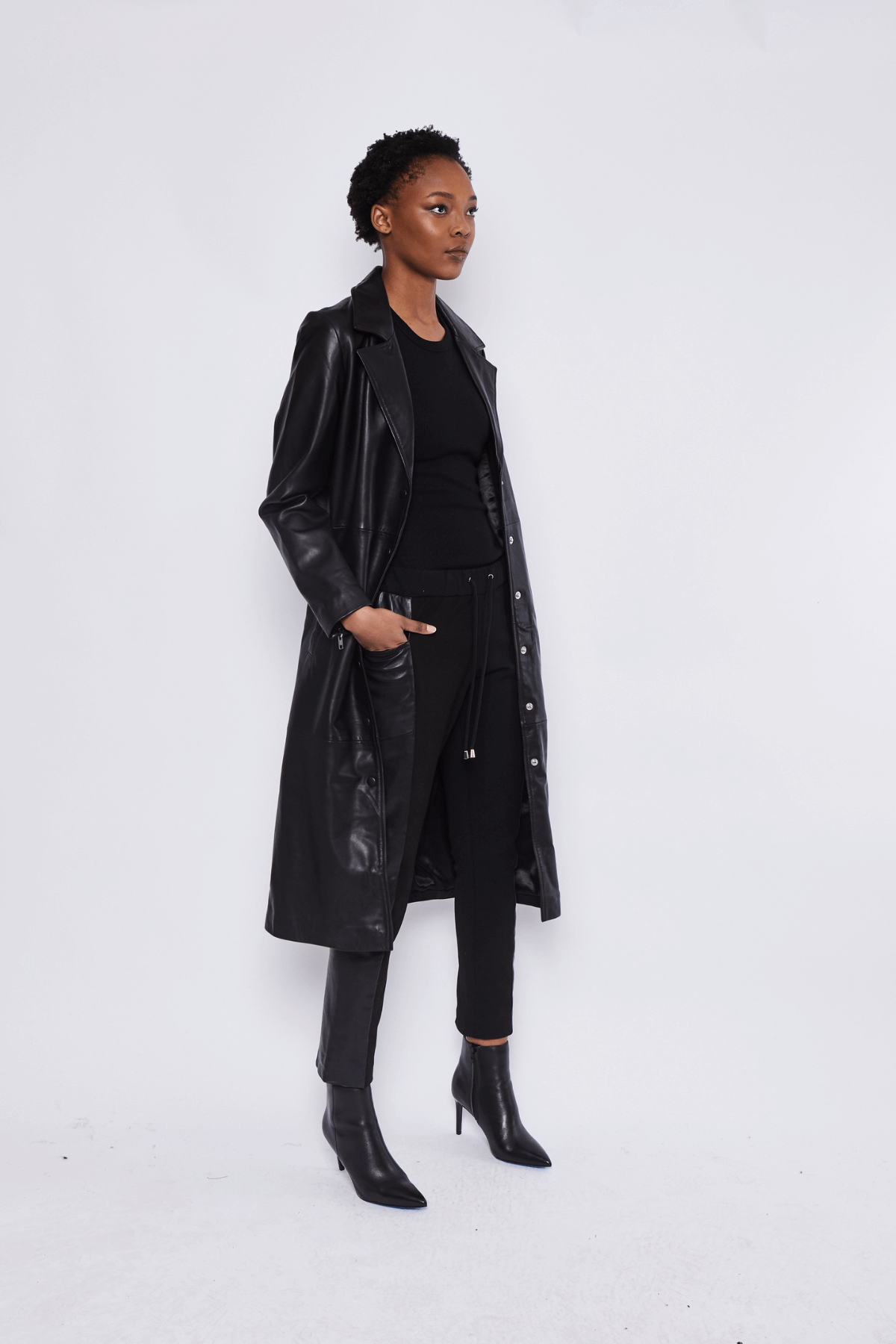 ERIN LEATHER TRENCH BLACK