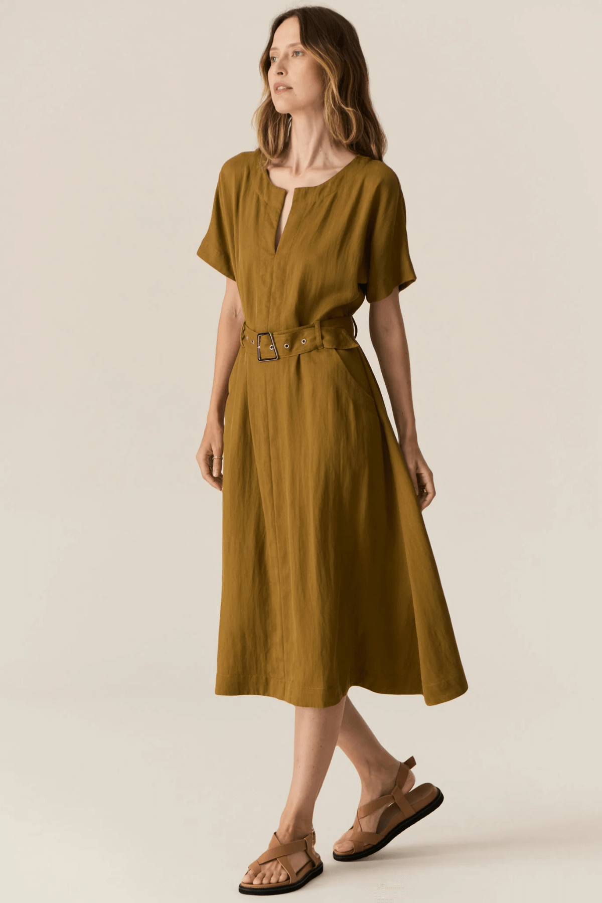 FAIRE BELT DRESS KHAKI