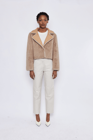 FAUX FUR CROPPED SHEARLING BEIGE
