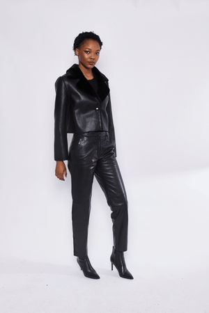 FAUX FUR CROPPED SHEARLING BLACK