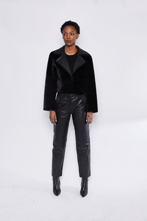 FAUX FUR CROPPED SHEARLING BLACK