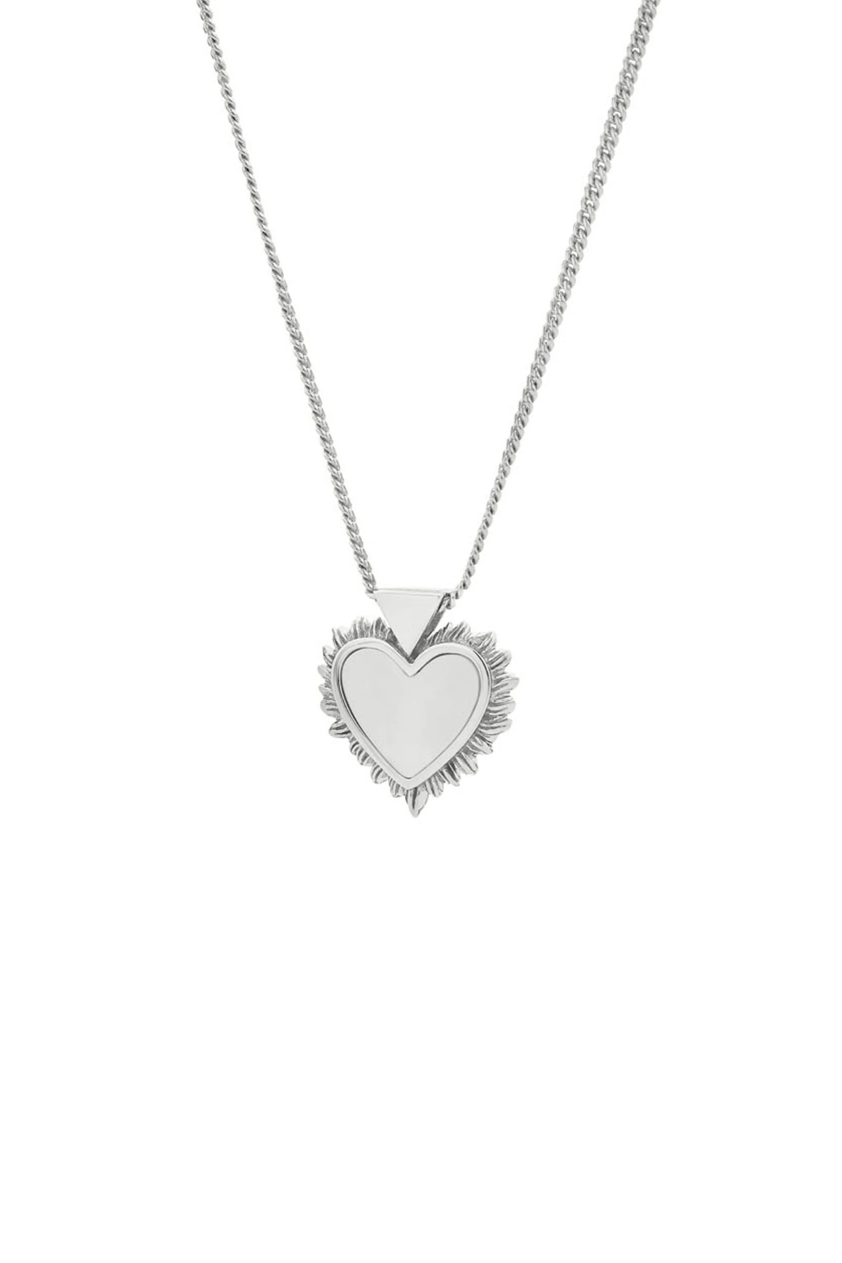 FLAMING MOTHER OF PEARL HEART NECKLACE 45CM SILVER