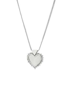 FLAMING MOTHER OF PEARL HEART NECKLACE 45CM SILVER