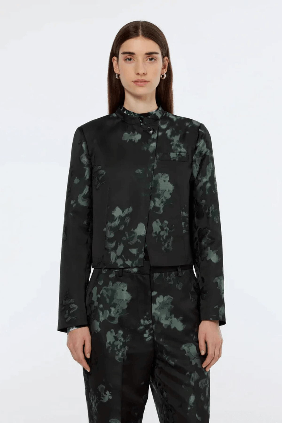 FLORAL JACQUARD CROPPED BLAZER BLOSSOM PRINT