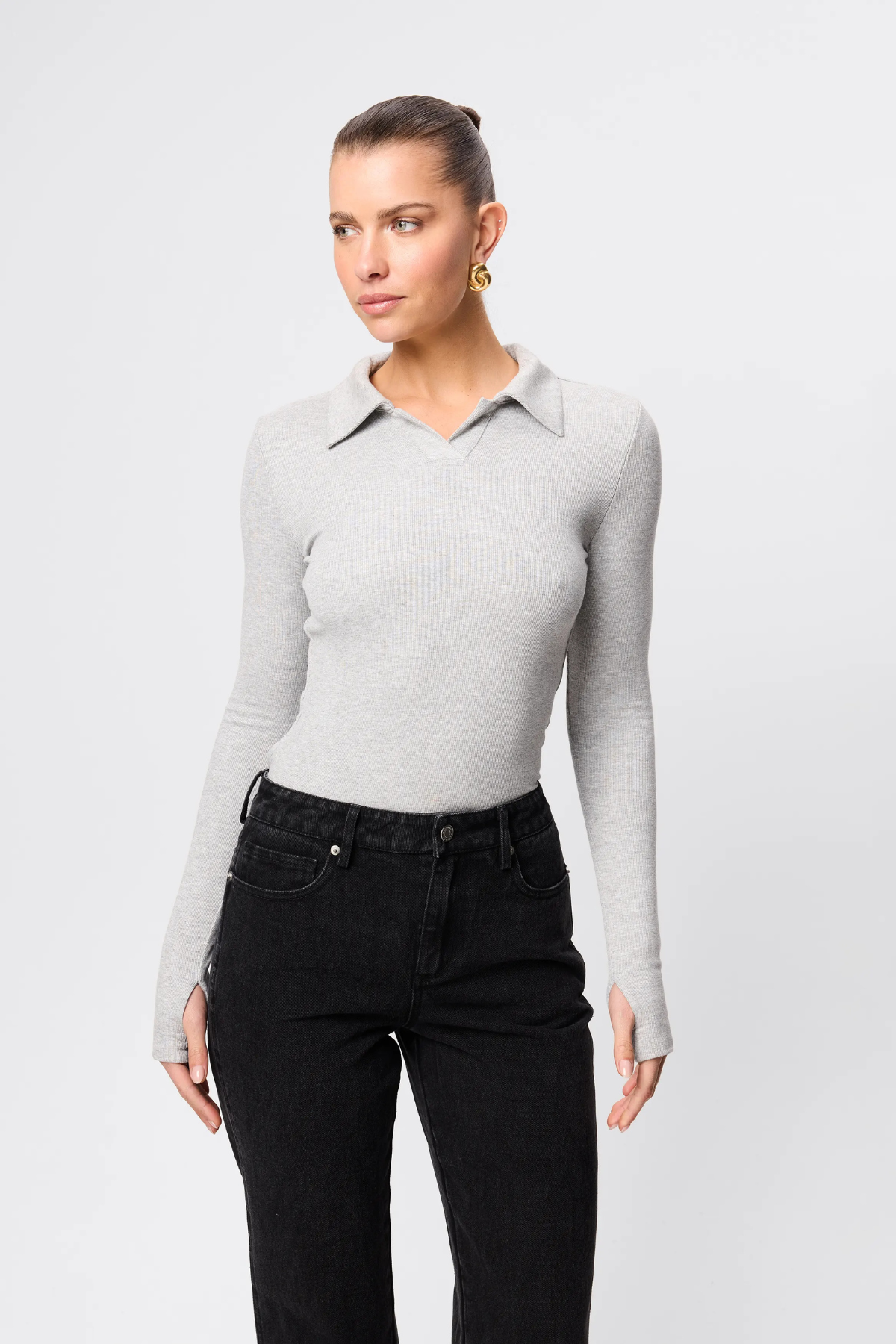 FLORENCE POLO TOP GREY MARLE