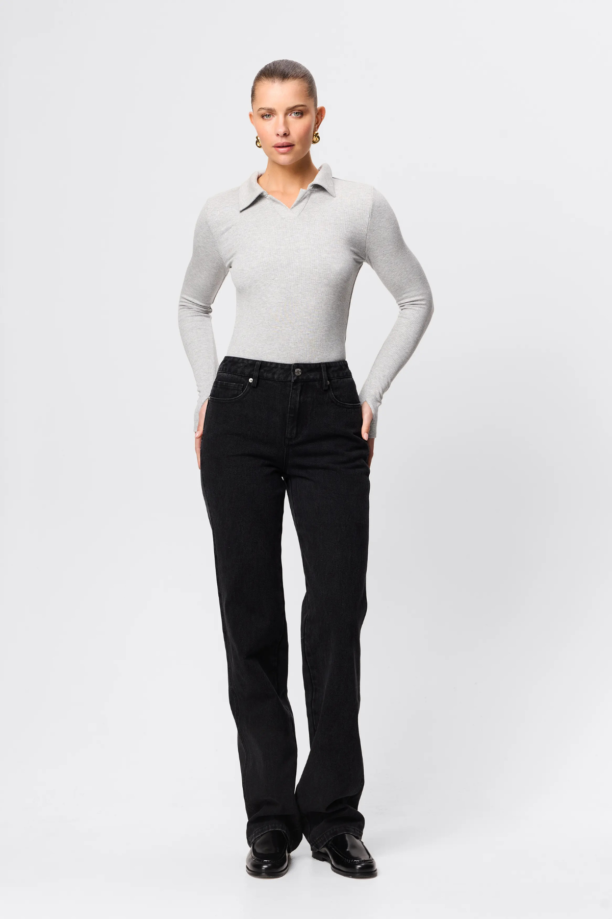 FLORENCE POLO TOP GREY MARLE