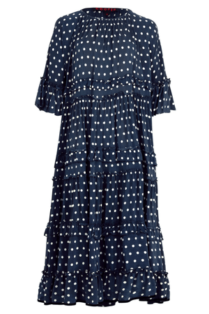 FRILLIONAIRE DRESS NAVY SPOTS