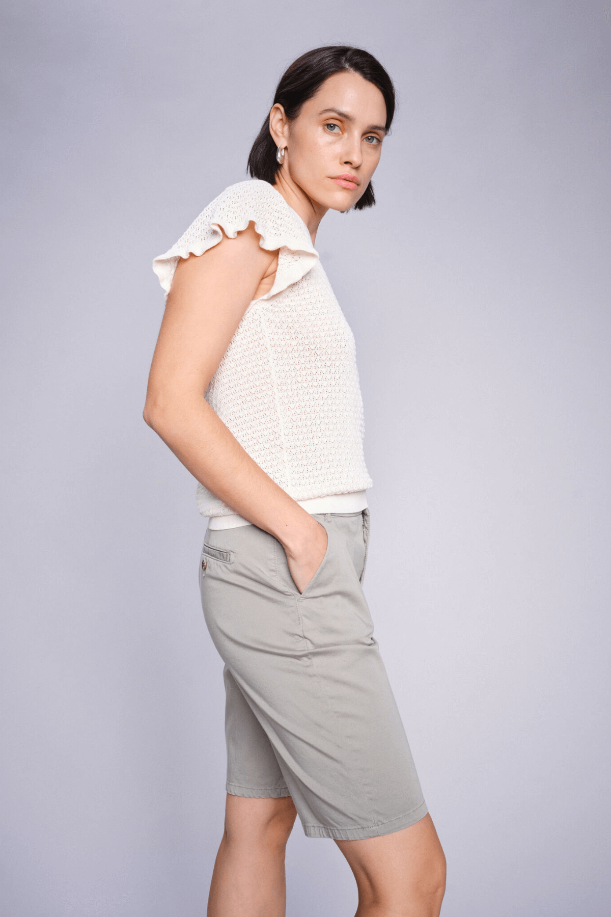 GANNA PATTERN V-NECK ECRU