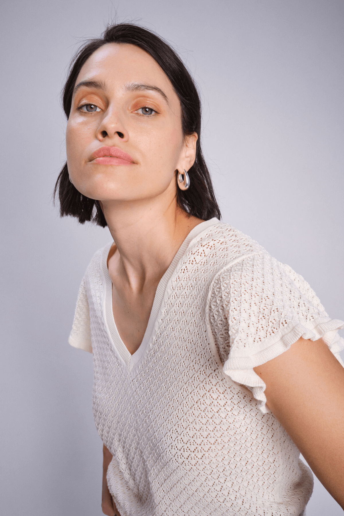 GANNA PATTERN V-NECK ECRU