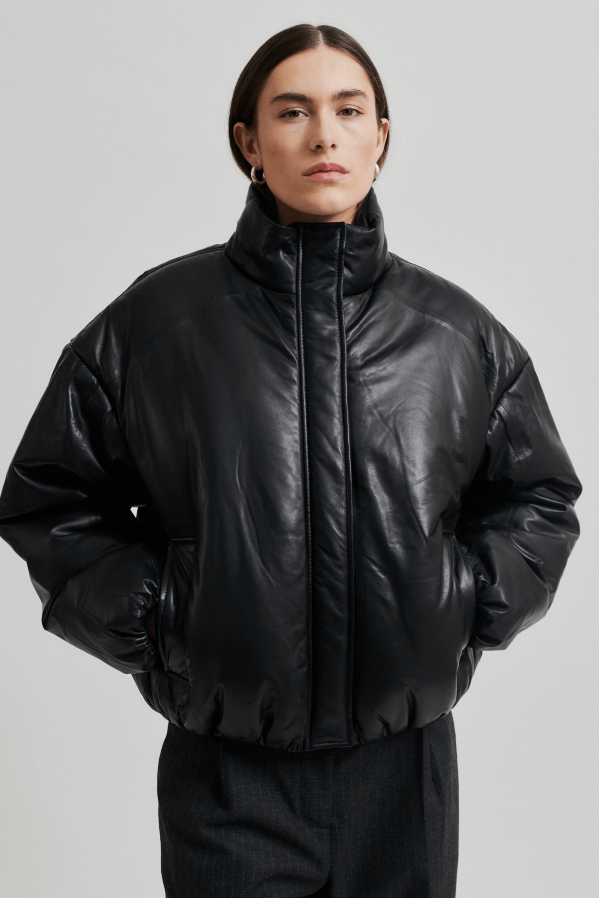HARLOW LEATHER BOMBER JACKET BLACK