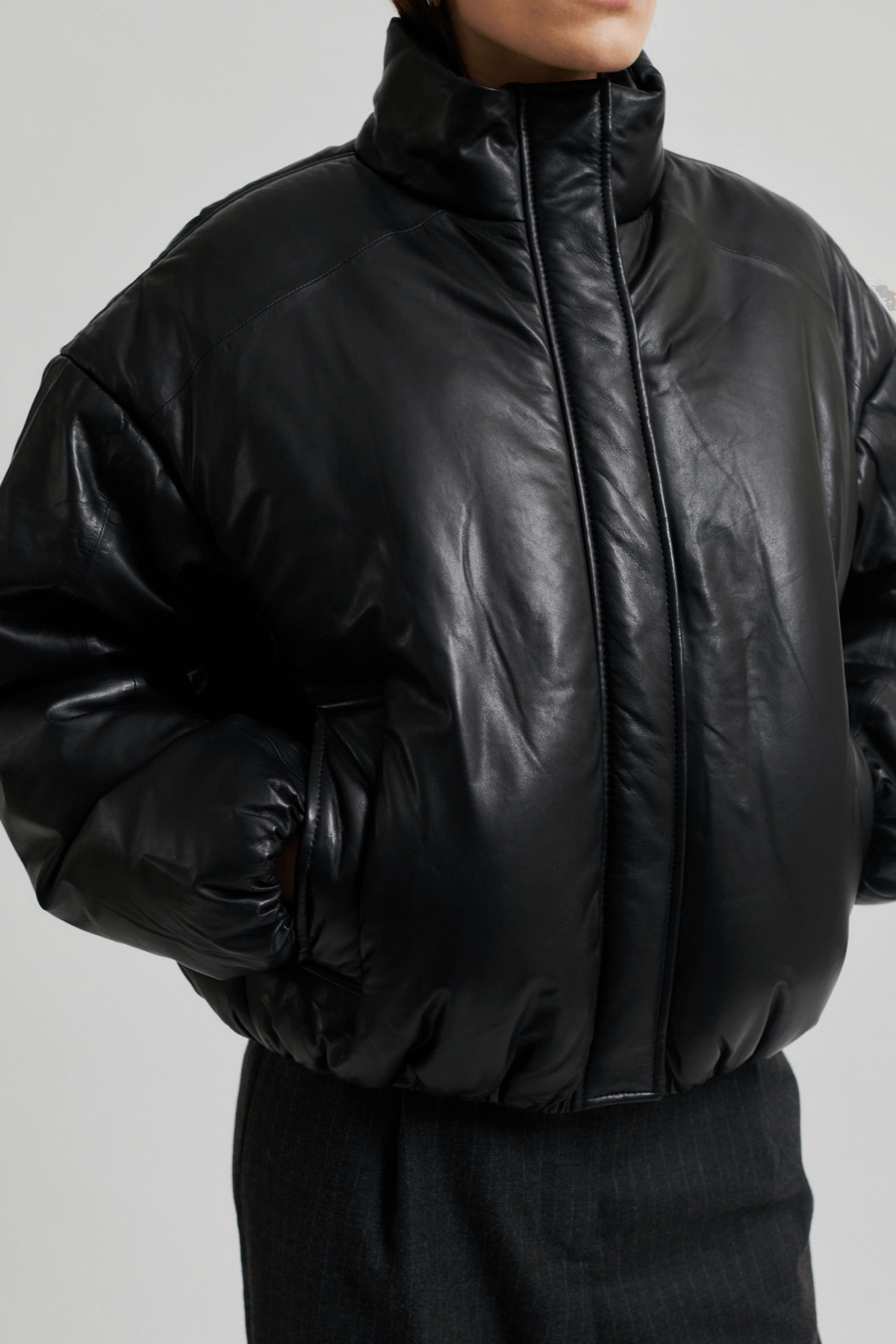 HARLOW LEATHER BOMBER JACKET BLACK