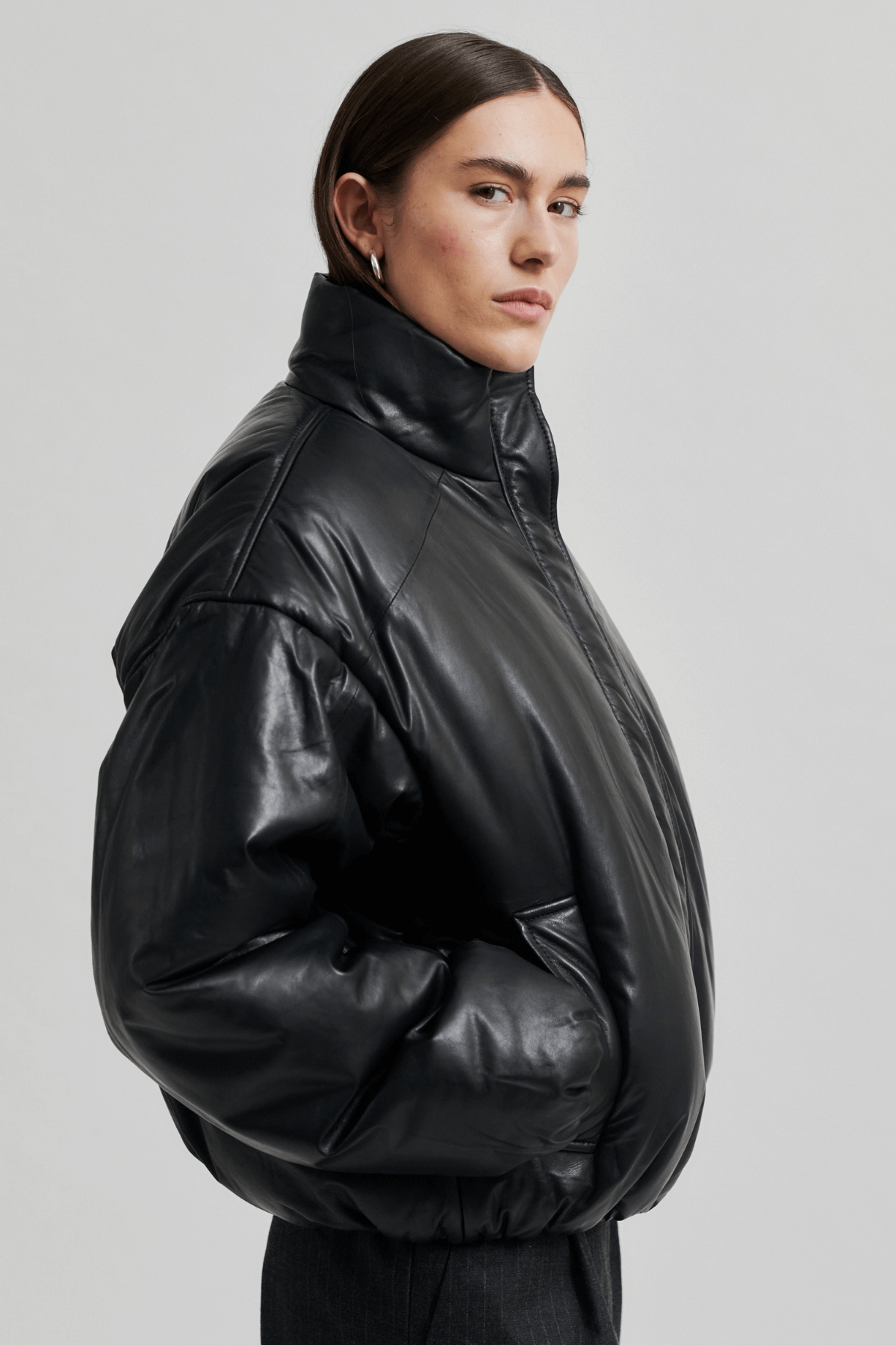 HARLOW LEATHER BOMBER JACKET BLACK