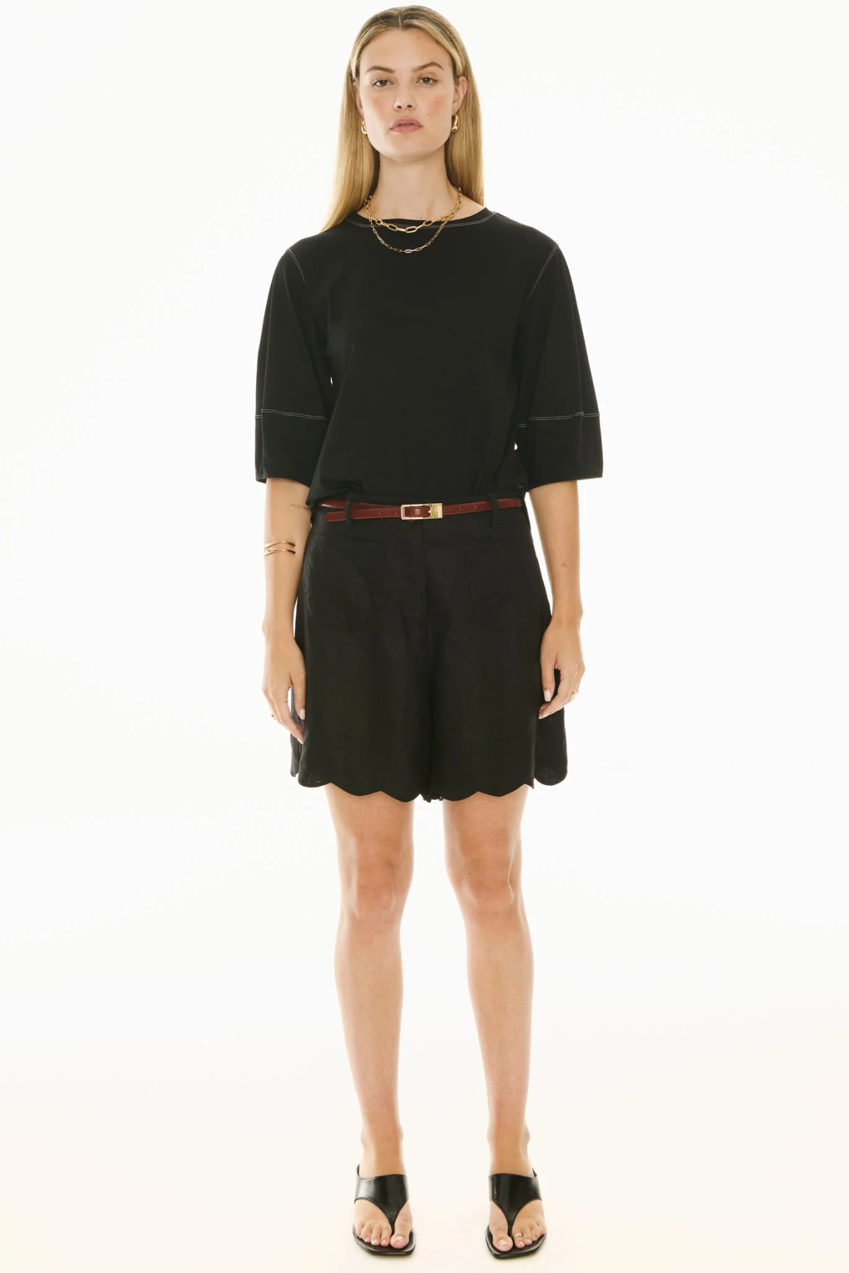 HARLYN TOPSTITCH TEE BLACK