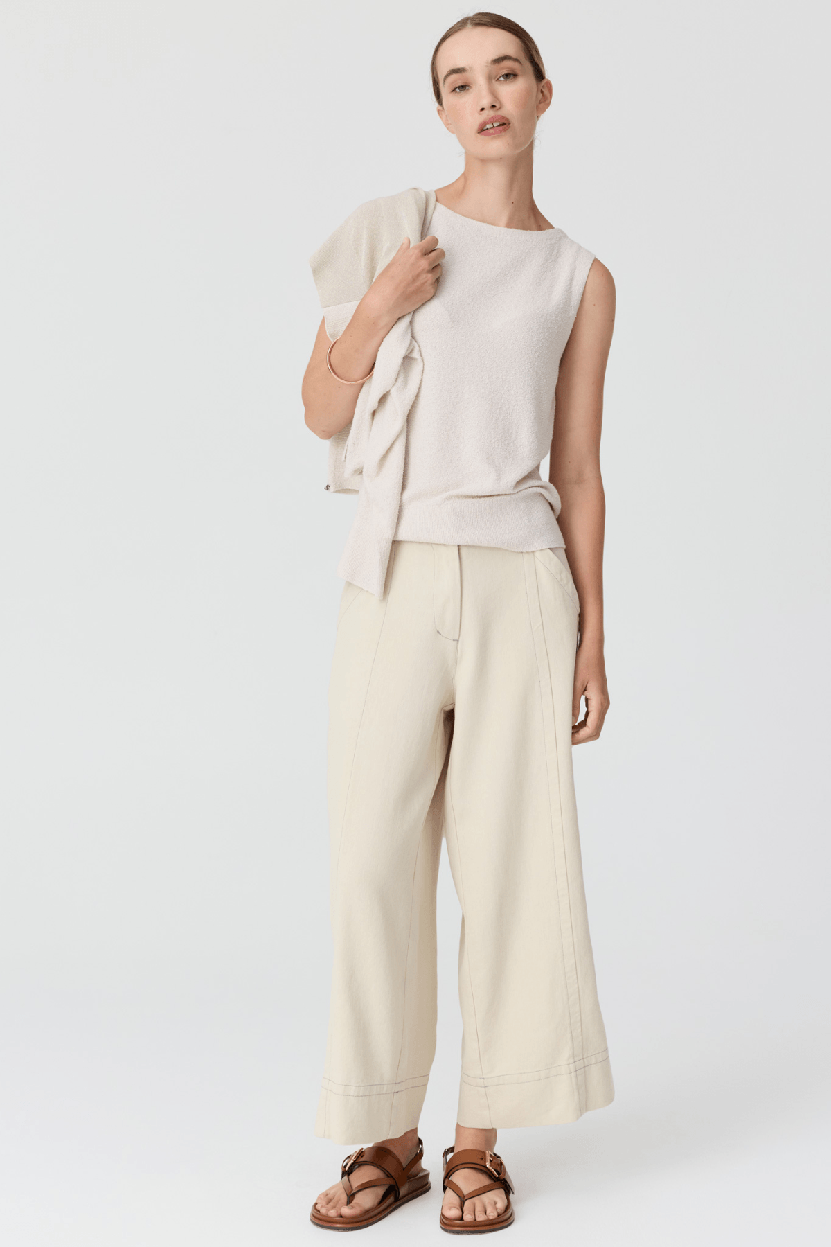 HAVEN CARDIGAN LUREX BACK PEBBLE
