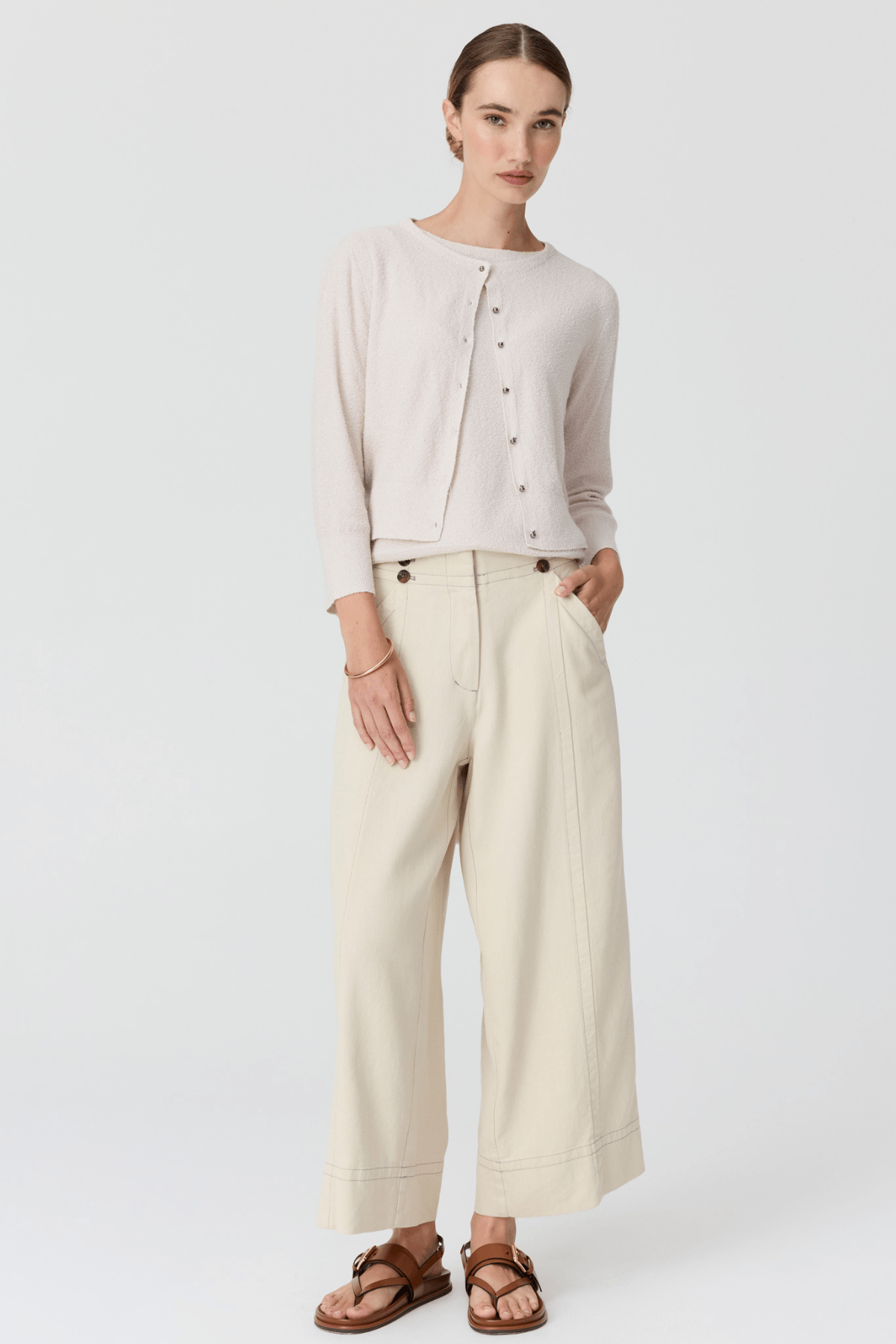 HAVEN CARDIGAN LUREX BACK PEBBLE