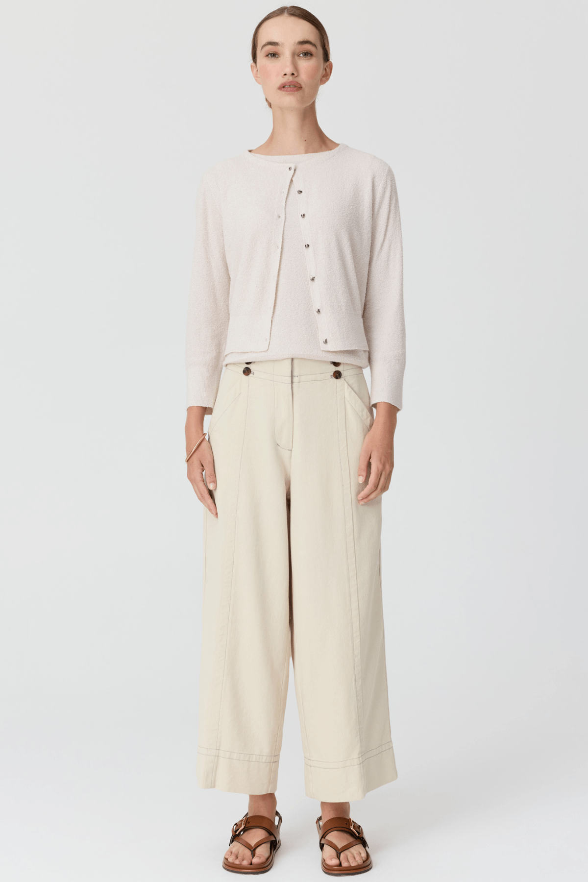 HAVEN CARDIGAN LUREX BACK PEBBLE