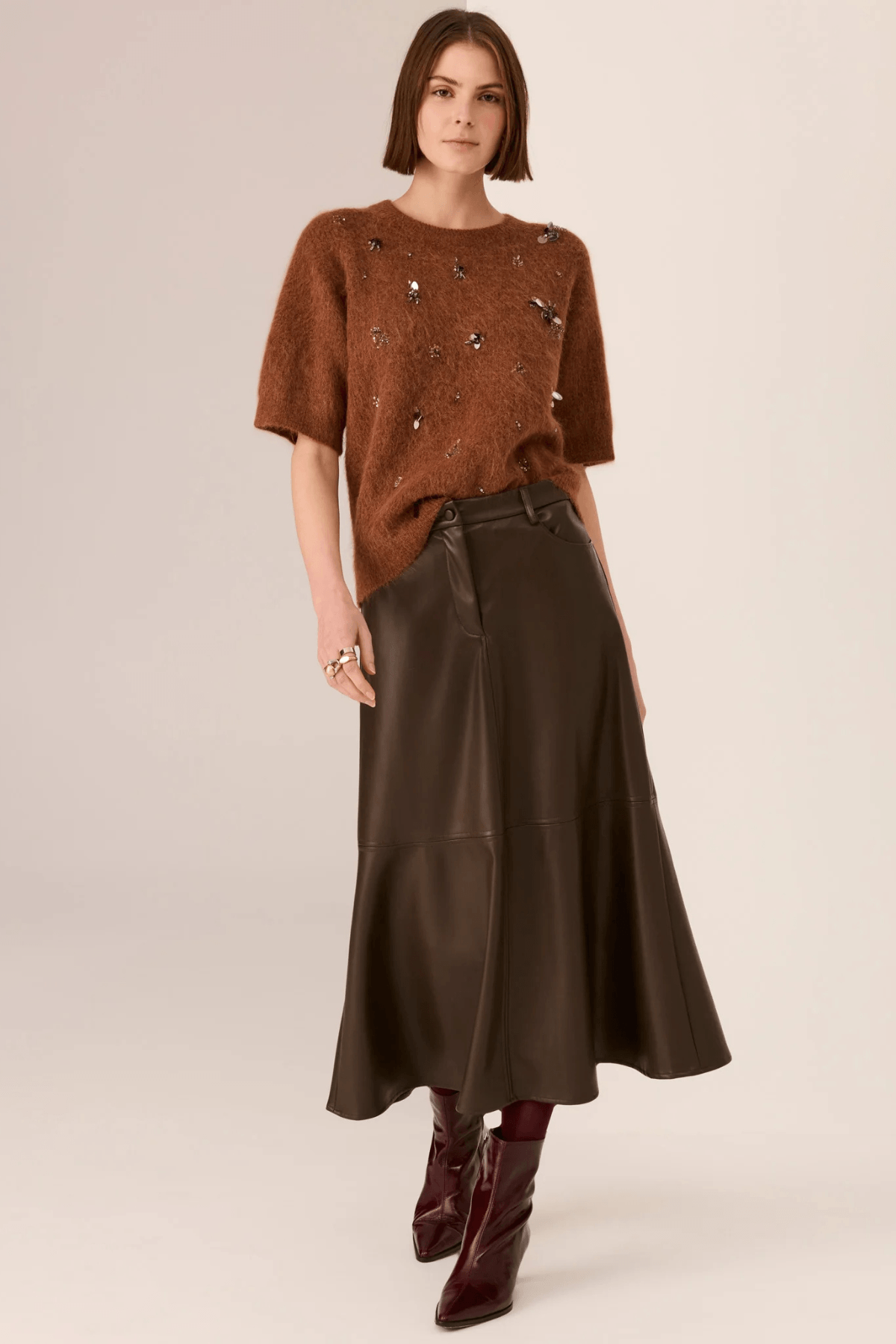 HAVILAND BEADED KNIT TEE TOFFEE