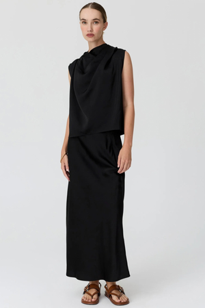 INNES TIE NECK TOP BLACK
