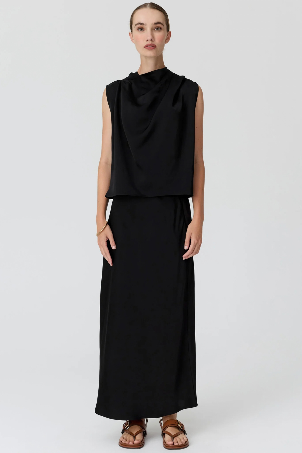 INNES TIE NECK TOP BLACK