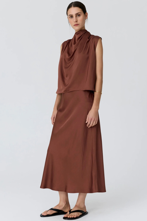 INNES TIE NECK TOP TOFFEE