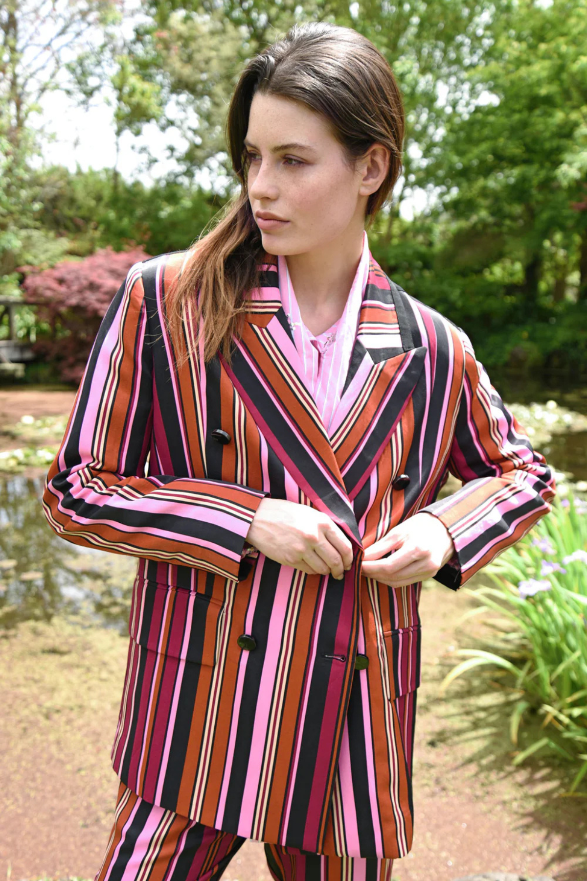 ITS A BOLD SHOULDER JACKET PINK MULTI STRIPE