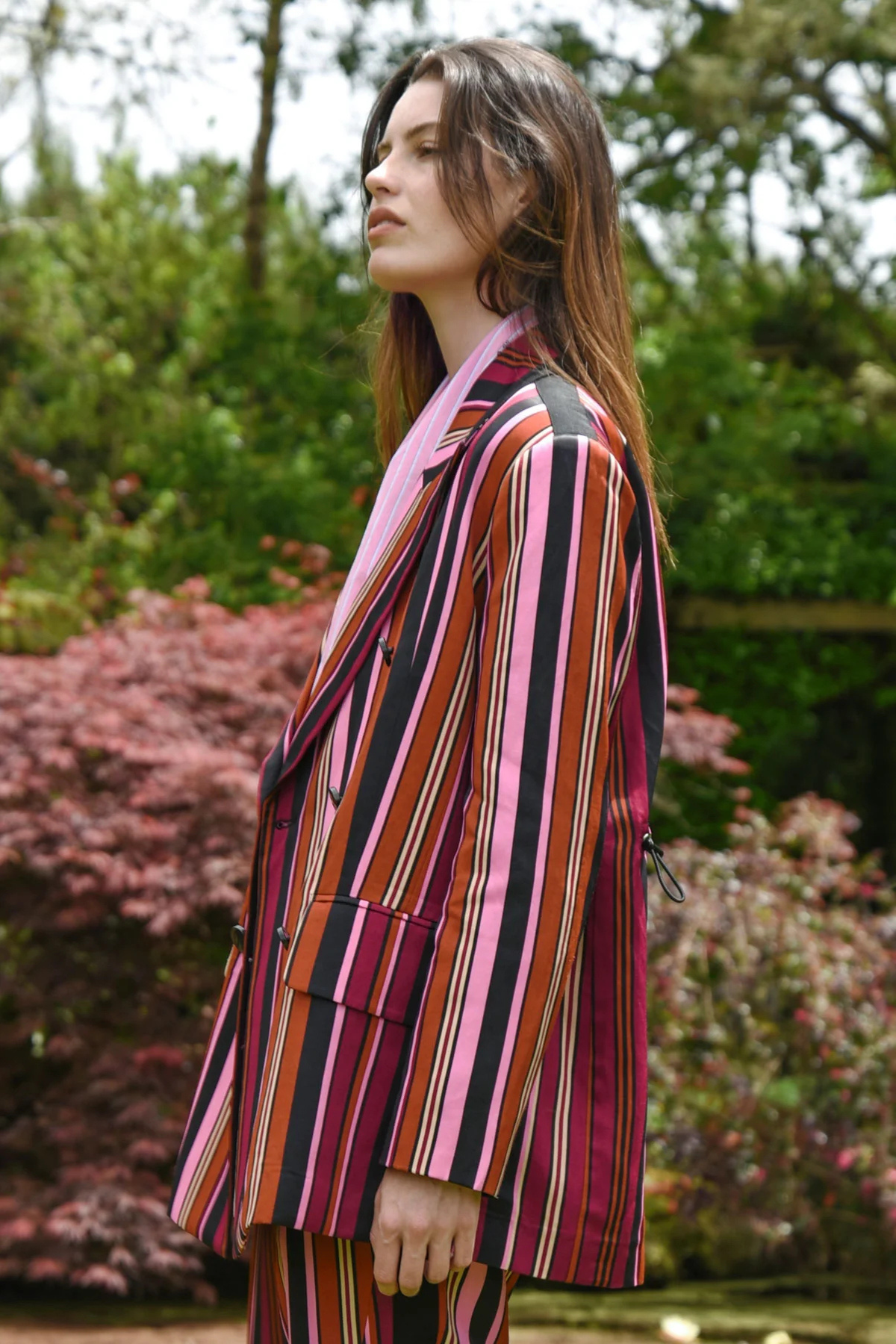 ITS A BOLD SHOULDER JACKET PINK MULTI STRIPE