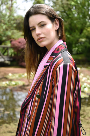 ITS A BOLD SHOULDER JACKET PINK MULTI STRIPE