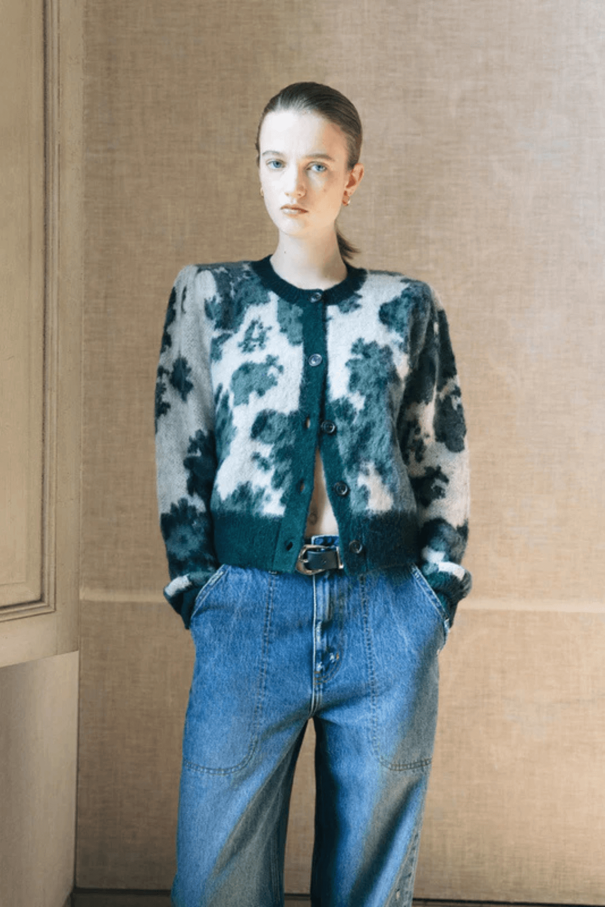 JACQUARD CREW NECK CARDIGAN NIEUW BLOSSOM